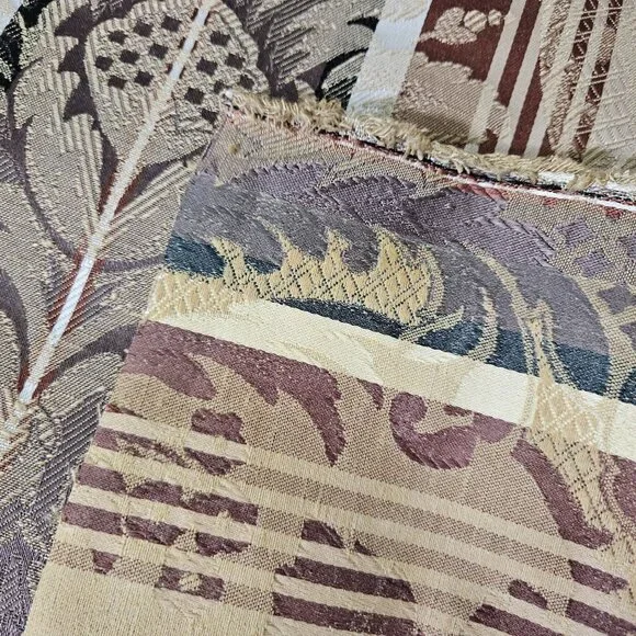 Striped Floral Ivory Merlot Green Upholstery Fabric Material 56" By The Yard